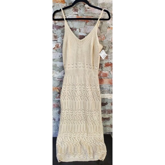 NWT Freshman 1996 Cream Crochet V-Neck Maxi Dress Size M Y2K Spring Summer - Picture 1 of 3